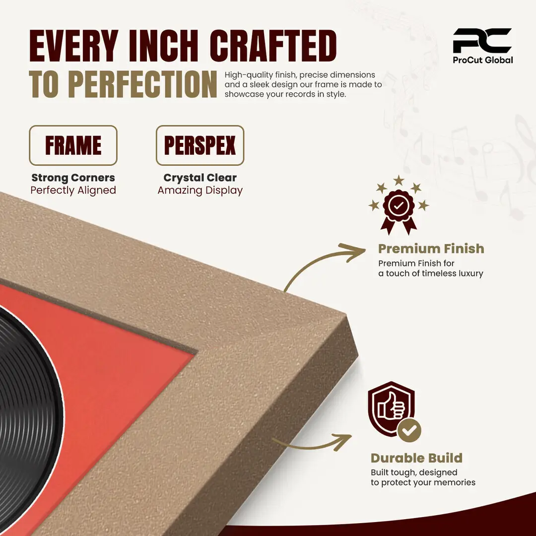 25x17" Modern Rose Gold Vinyl Record Frame For LP Cover & Disc With Poppy Red Mount | Overlapped Display thumbnail 7