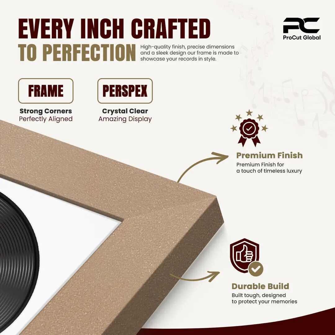 25x17" Modern Rose Gold Vinyl Record Frame For LP Cover & Disc With Ice White Mount | Overlapped Display thumbnail 7