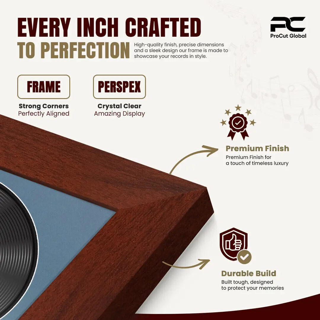 25x17" Modern Rose Wood Vinyl Record Frame For 12 Inch LP Cover & Disc With Pompador Mount | Overlapped Vinyl Display thumbnail 7