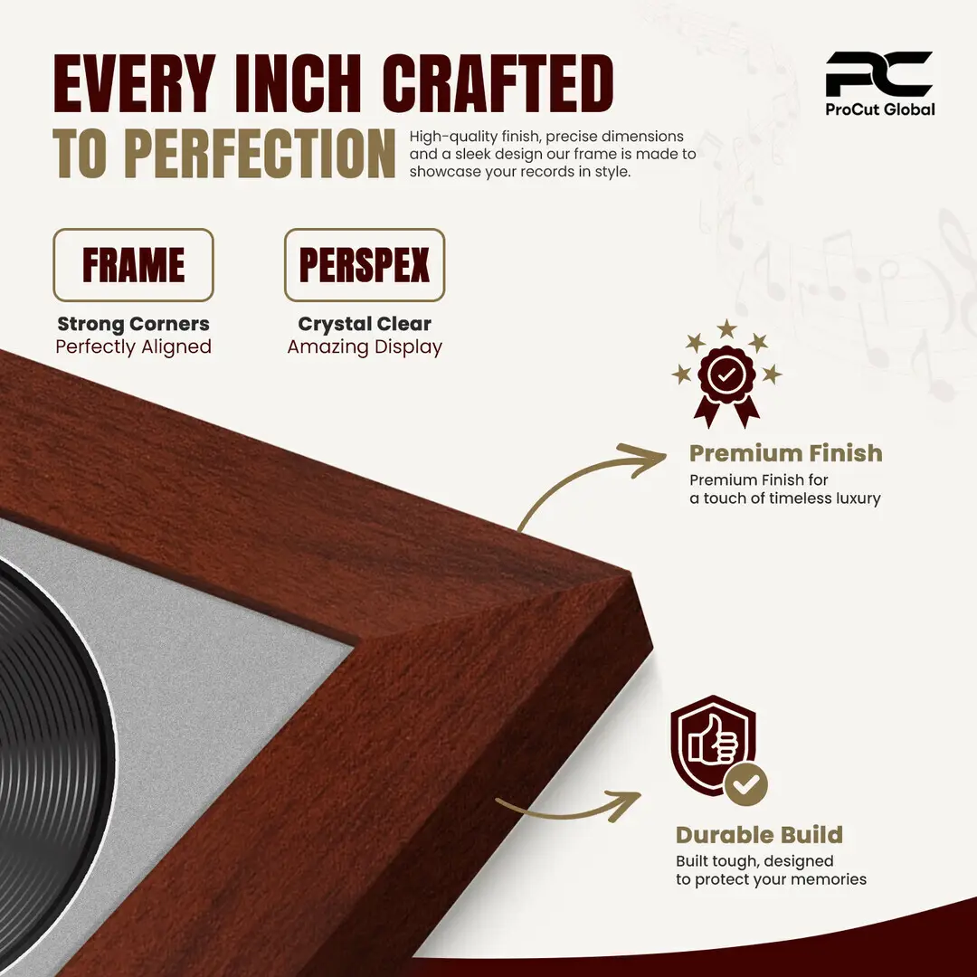 25x17" Modern Rose Wood Vinyl Record Frame For 12 Inch LP Cover & Disc With Silver Mount | Overlapped Vinyl Display thumbnail 7