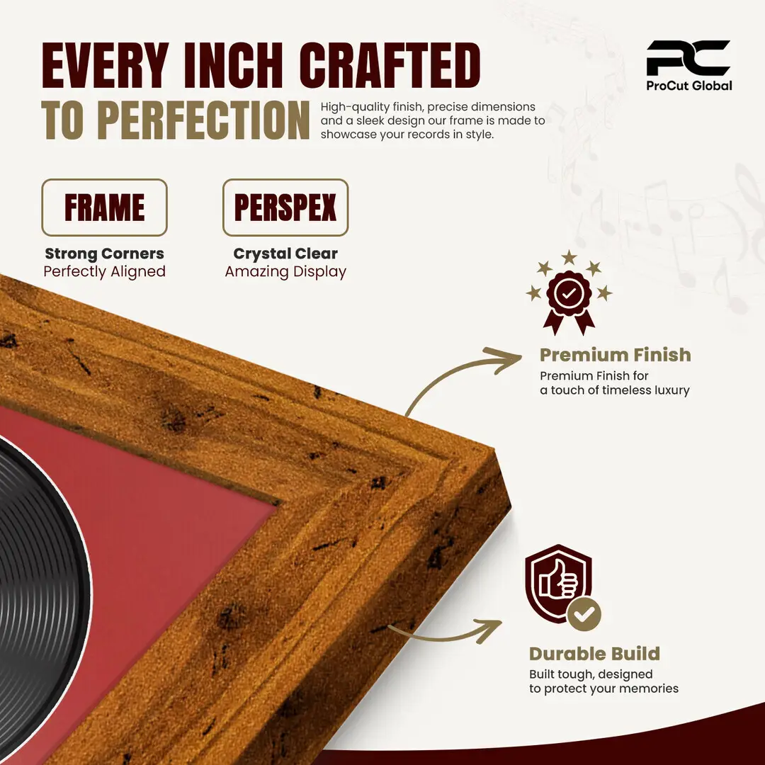 25x17" Modern Rustic Oak Vinyl Record Frame For 12 Inch LP Cover & Disc With Crimson Mount | Overlapped Vinyl Display thumbnail 7