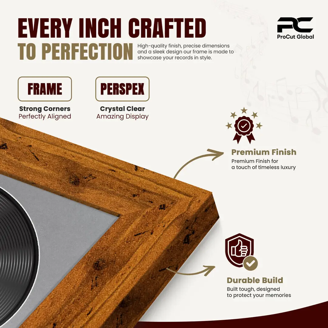 25x17" Modern Rustic Oak Vinyl Record Frame For LP Cover & Disc With Mid Grey Mount | Overlapped Display thumbnail 7