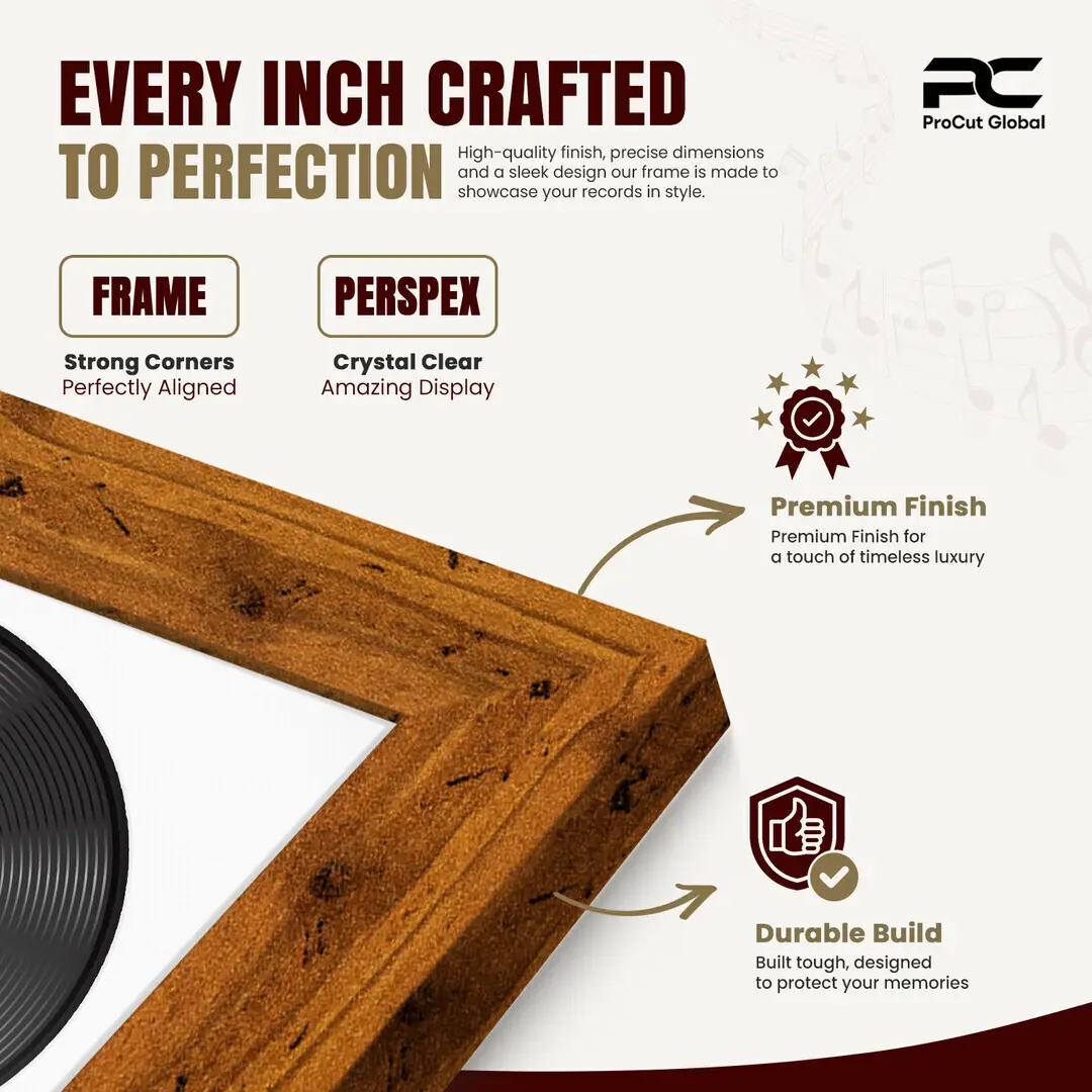 25x17" Modern Rustic Oak Vinyl Record Frame For LP Cover & Disc With Ice White Mount | Overlapped Display thumbnail 7