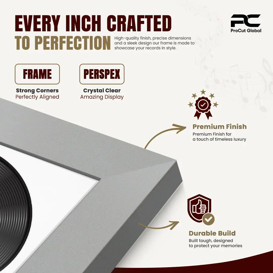 25x17" Modern Silver Vinyl Record Frame For 12 Inch LP Cover & Disc (Overlapped) With Ice White Mount | Elegant Music Display thumbnail 7