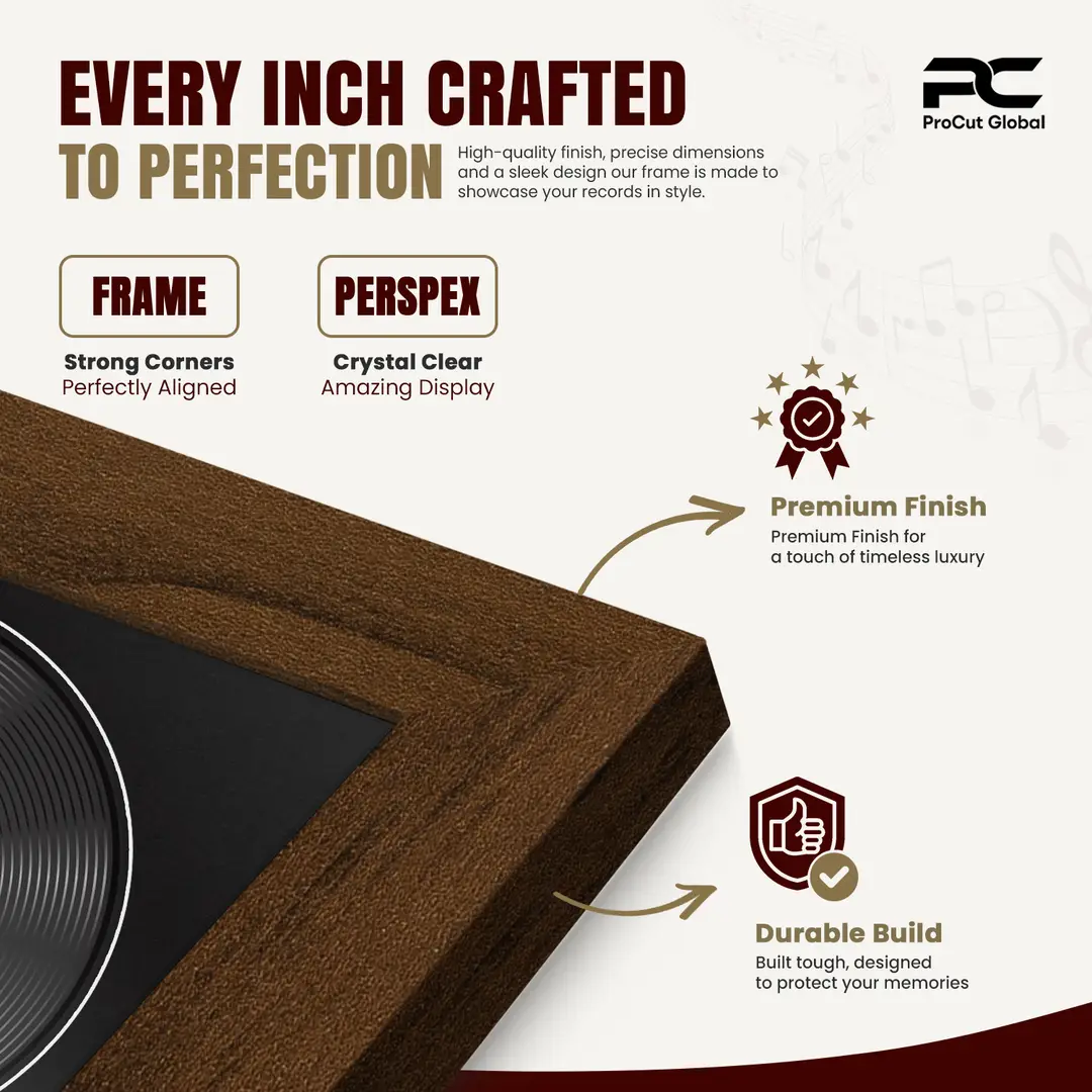 25x17" Modern Walnut Vinyl Record Frame For 12 Inch LP Cover & Disc (Overlapped) With Black Mount | Elegant Music Display thumbnail 7