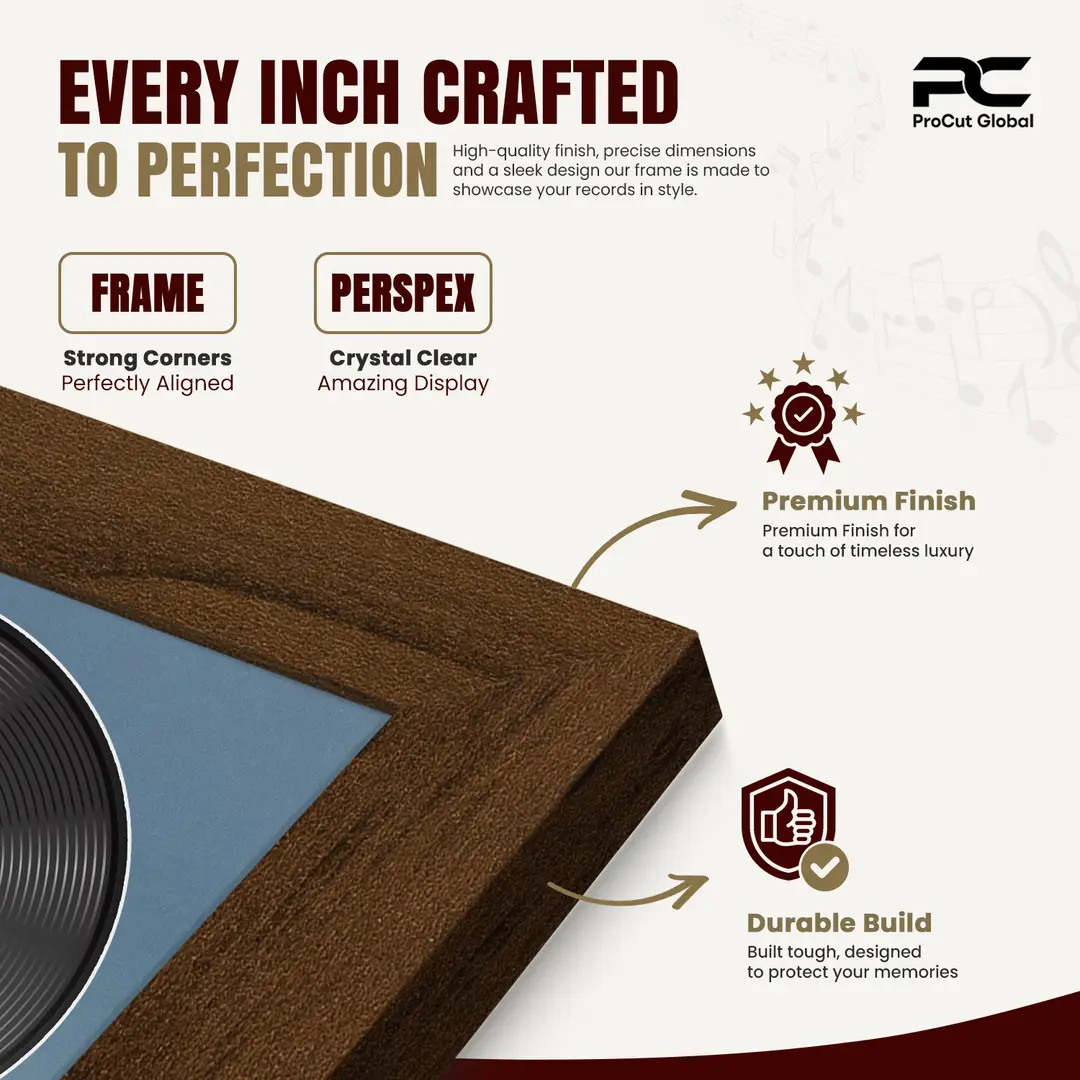25x17" Modern Walnut Vinyl Record Frame For LP Cover & Disc With Pompador Mount | Overlapped Display thumbnail 7