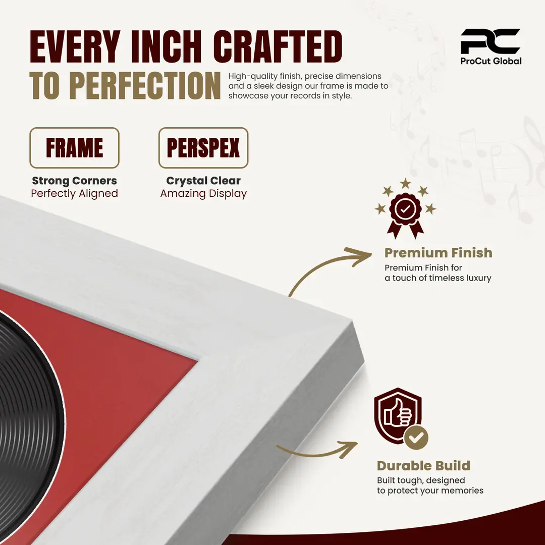 25x17" Modern Ash White Vinyl Record Frame For 12 Inch LP Cover & Disc With Crimson Mount | Overlapped Vinyl Display thumbnail 7