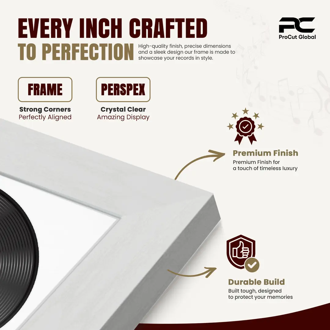 25x17" Modern Ash White Vinyl Record Frame For 12 Inch LP Cover & Disc (Overlapped) With Ice White Mount | Elegant Music Display thumbnail 7
