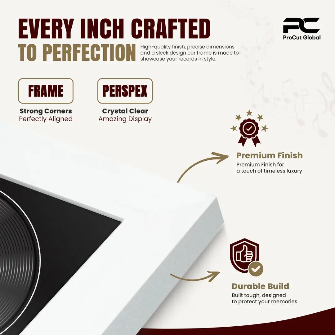 25x17" Modern White Vinyl Record Frame For 12 Inch LP Cover & Disc (Overlapped) With Black Mount | Elegant Music Display thumbnail 7
