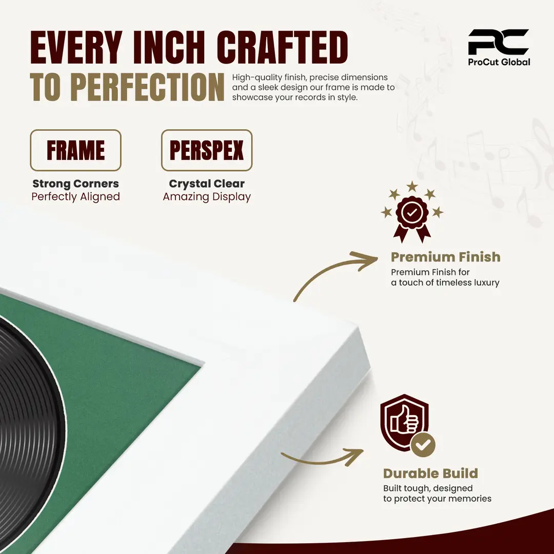 25x17" Modern White Vinyl Record Frame For 12 Inch LP Cover & Disc With Emerald (Green) Mount | Overlapped Vinyl Display thumbnail 7