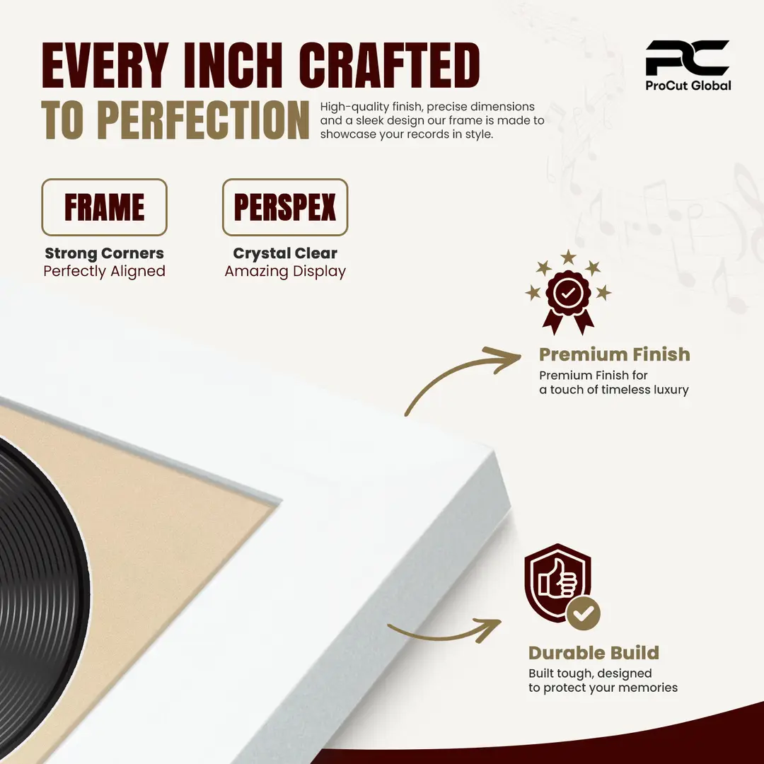 25x17" Modern White Vinyl Record Frame For 12 Inch LP Cover & Disc (Overlapped) With Ivory Mount | Elegant Music Display thumbnail 7