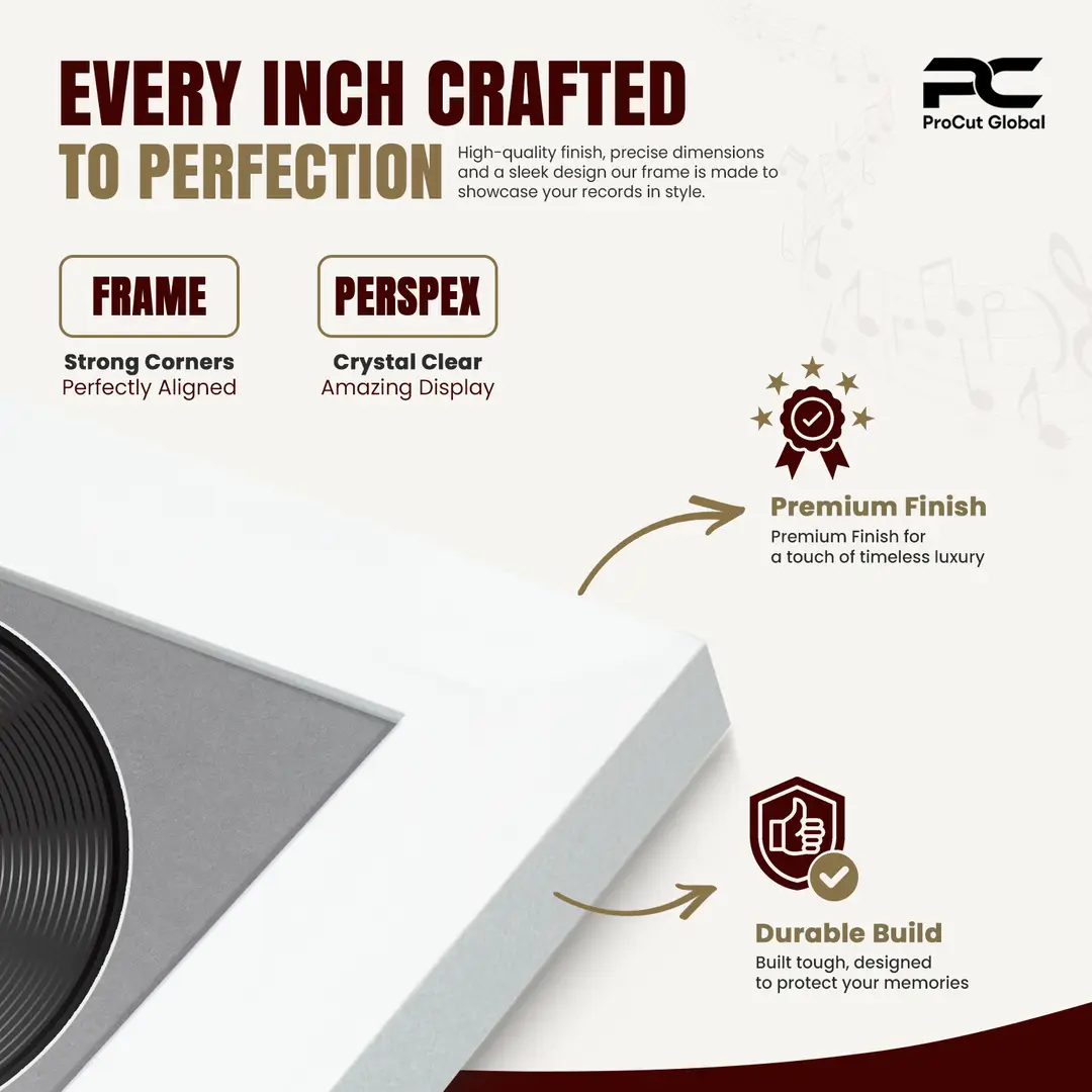 25x17" Modern White Vinyl Record Frame For 12 Inch LP Cover & Disc With Mid Grey Mount | Overlapped Vinyl Display thumbnail 7