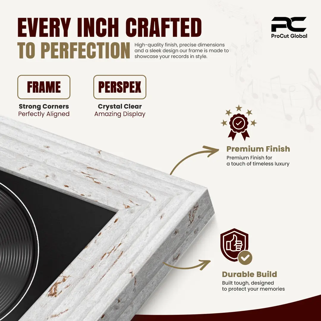 25x17" Modern White Rustic Vinyl Record Frame For 12 Inch LP Cover & Disc (Overlapped) With Black Mount | Elegant Music Display thumbnail 7