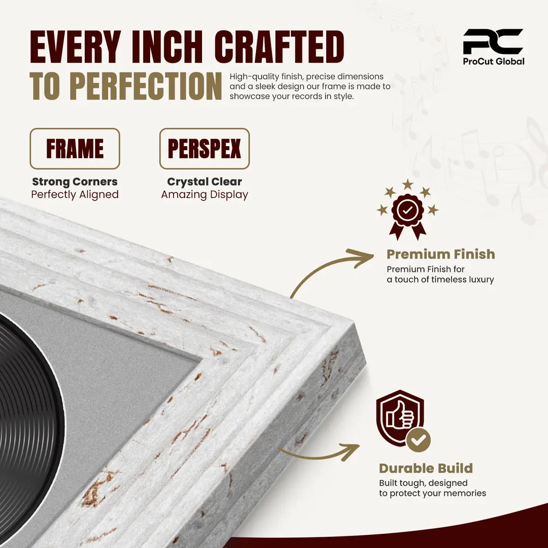 25x17" Modern White Rustic Vinyl Record Frame For LP Cover & Disc With Silver Mount | Overlapped Display thumbnail 7
