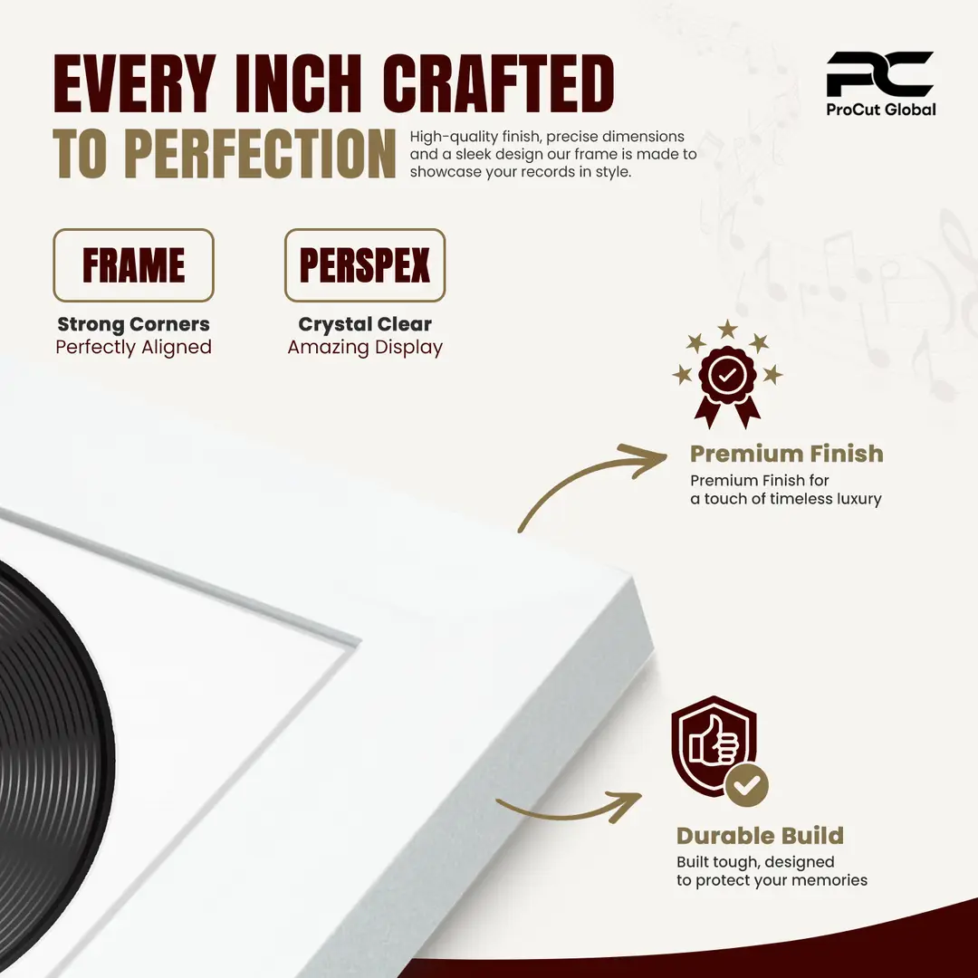 25x17" Modern White Vinyl Record Frame For 12 Inch LP Cover & Disc With Ice White Mount | Overlapped Vinyl Display thumbnail 7