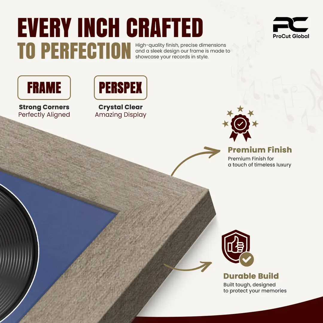 30x17" Modern Aluminium Vinyl Record Frame With Blue Mount | For 12" LP Cover and Disc Side By Side Display thumbnail 7