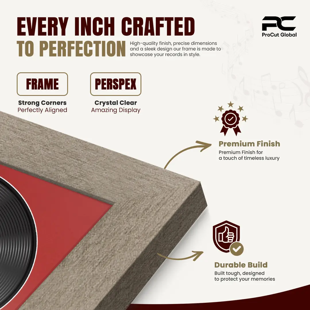 30x17" Modern Aluminium Vinyl Record Frame With Crimson Mount | Displays 12" LP Cover & Disc Side by Side thumbnail 7