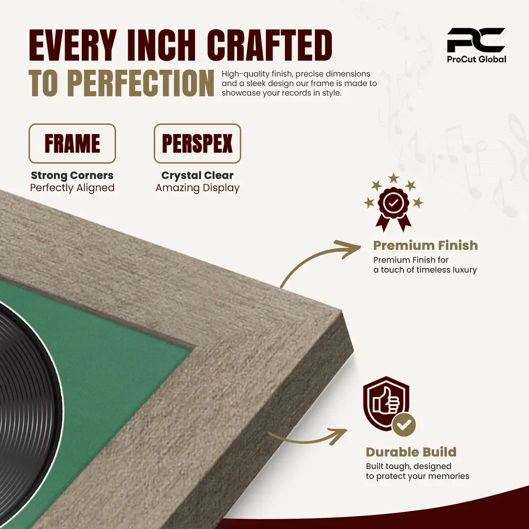 30x17" Modern Aluminium Vinyl Record Frame With Emerald (Green) Mount | Displays 12" LP Cover & Disc Side by Side thumbnail 7