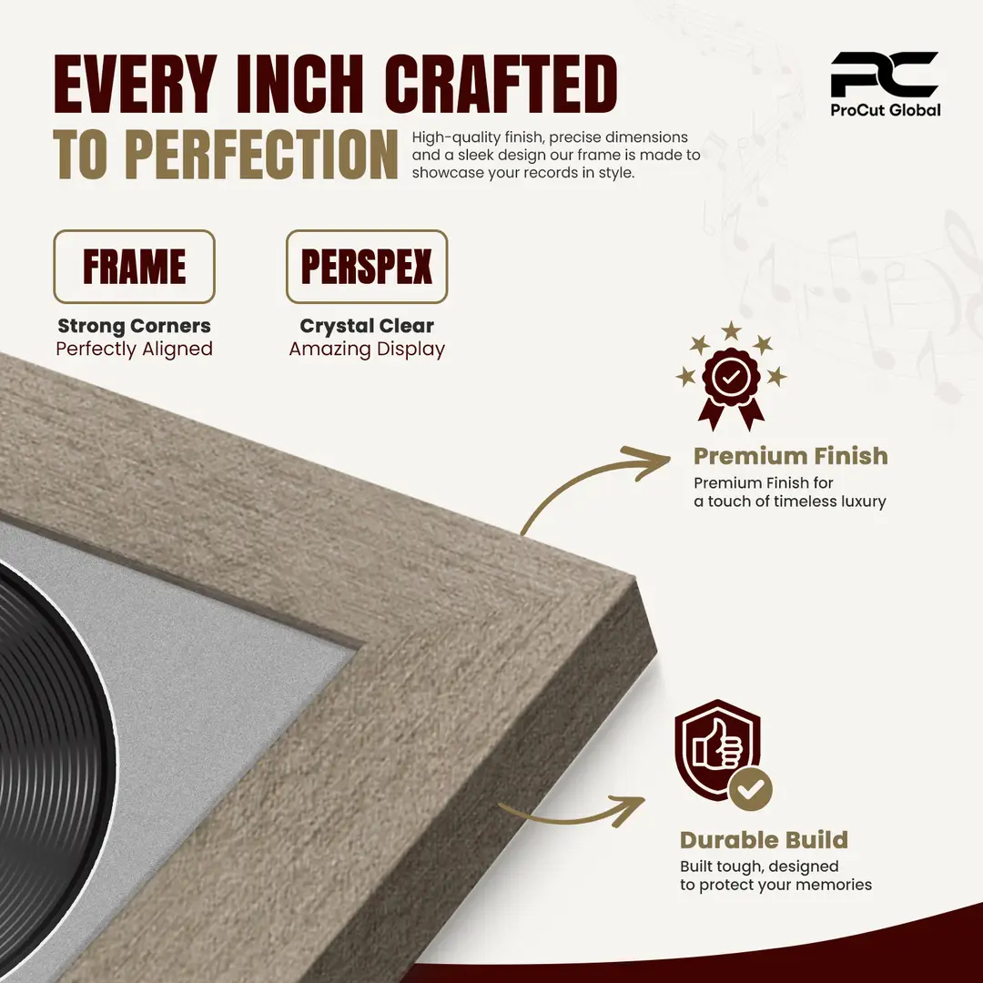 30x17" Modern Aluminium Vinyl Record Frame With Silver Mount | For 12" LP Cover and Disc Side By Side Display thumbnail 7