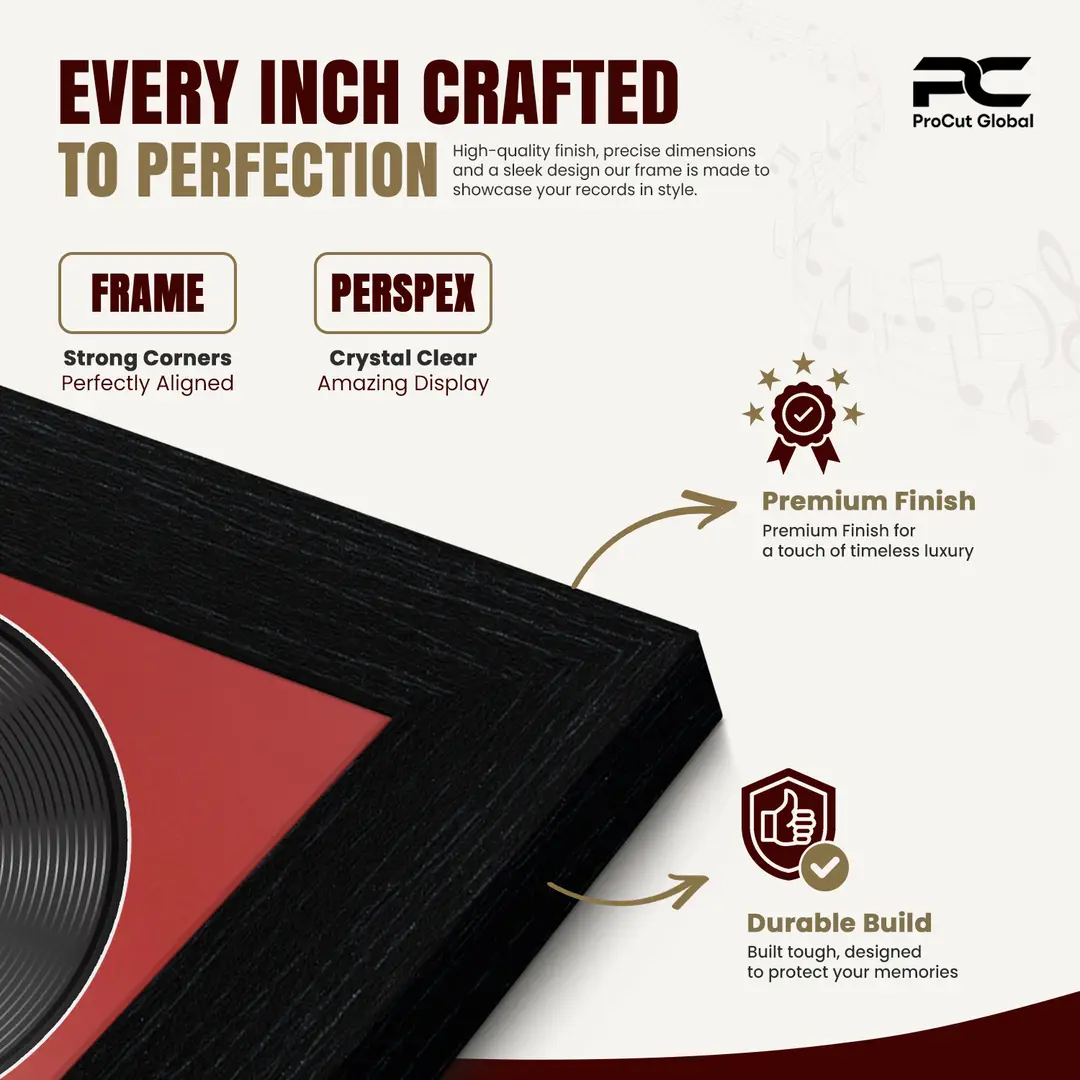 30x17" Modern Black Vinyl Record Frame With Crimson Mount | For 12" LP Cover and Disc Side By Side Display thumbnail 7