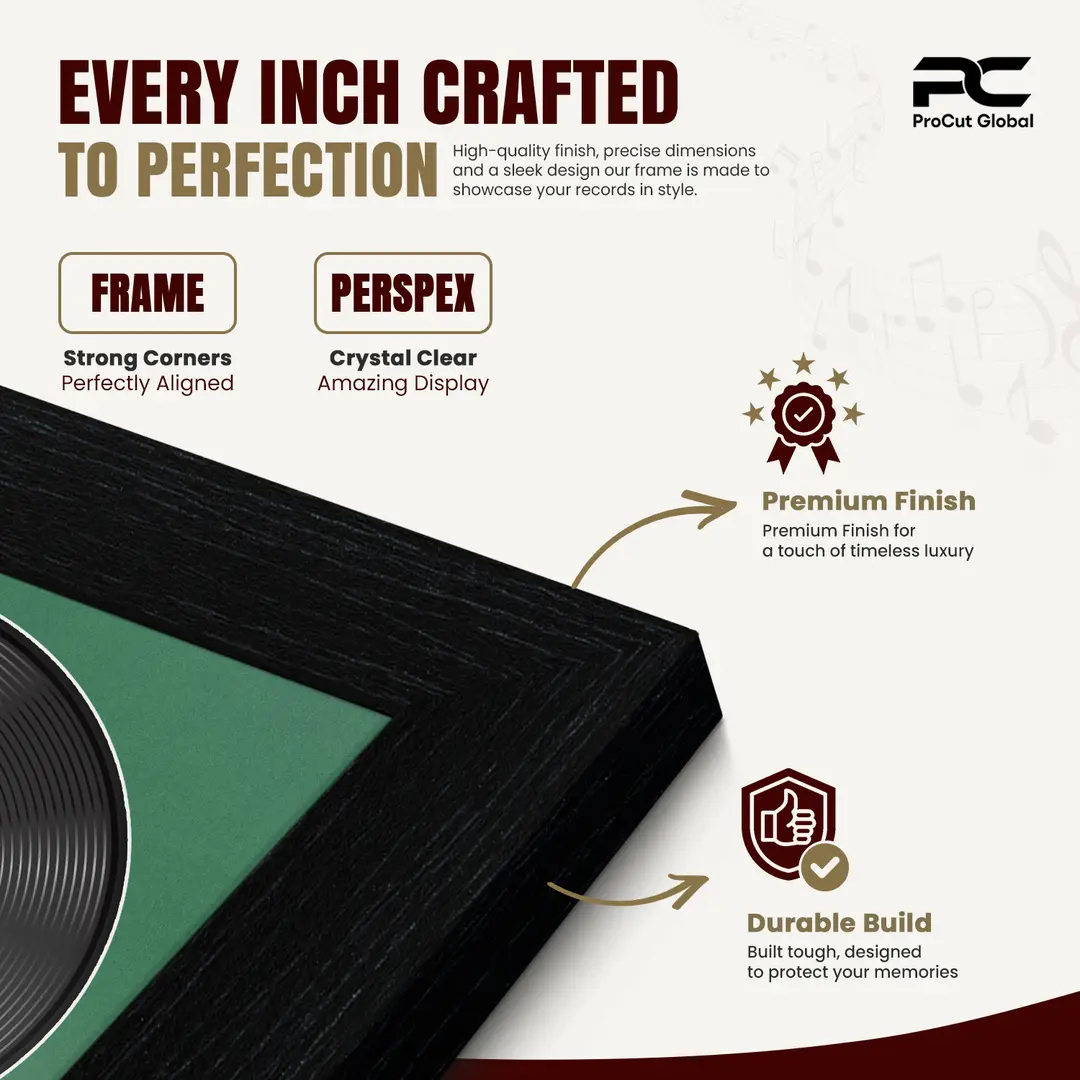 30x17" Modern Black Vinyl Record Frame With Emerald (Green) Mount | Displays 12" LP Cover & Disc Side by Side thumbnail 7