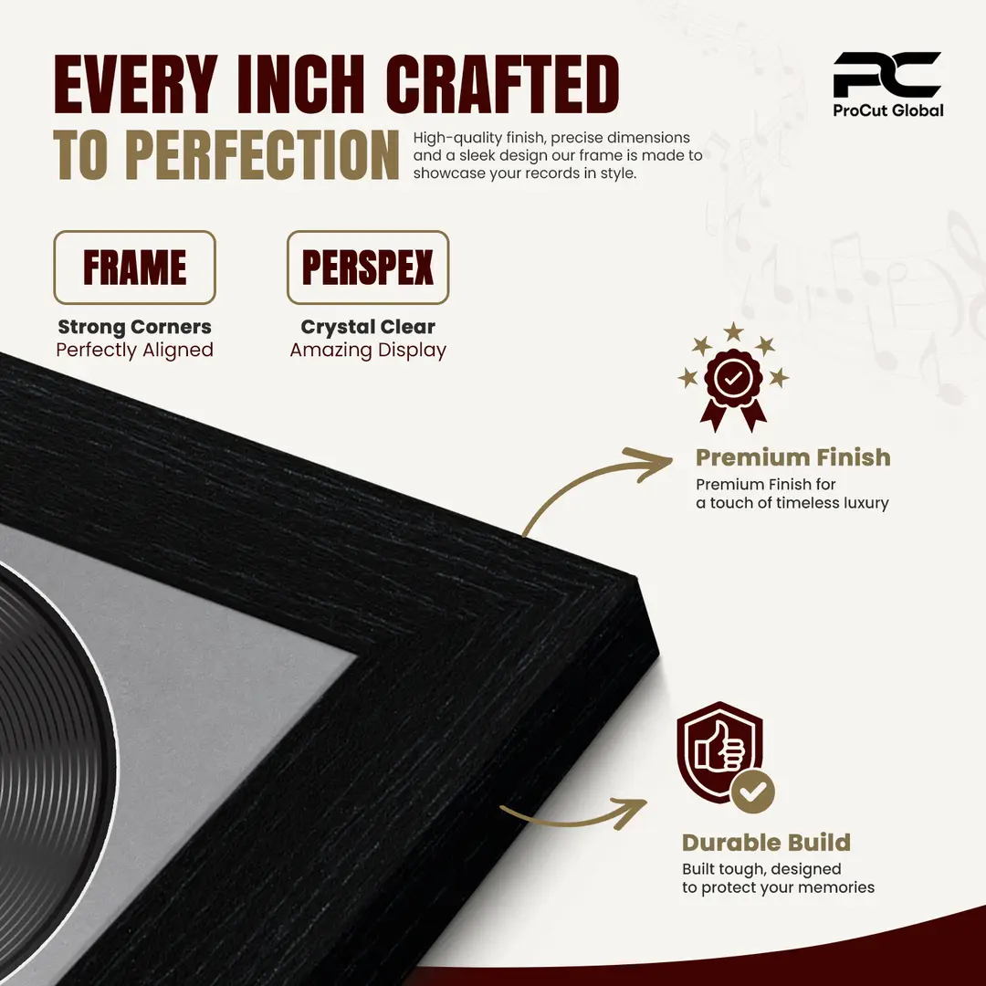 30x17" Modern Black Vinyl Record Frame With Mid Grey Mount | For 12" LP Cover and Disc Side By Side Display thumbnail 7