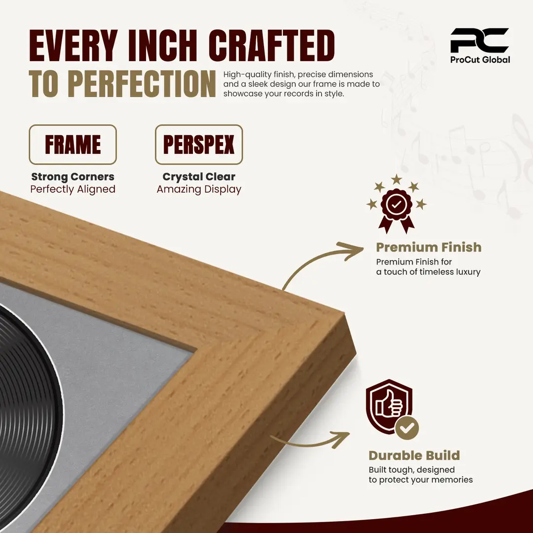 30x17" Modern Country Pine Vinyl Record Frame With Mid Grey Mount | Displays 12" LP Cover & Disc Side by Side thumbnail 7