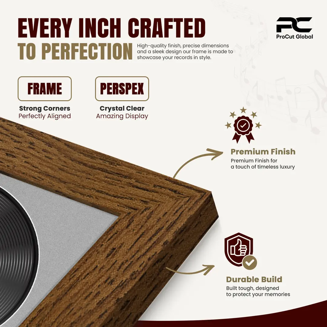 30x17" Modern Dark Oak Vinyl Record Frame With Silver Mount | For 12" LP Cover and Disc Side By Side Display thumbnail 7