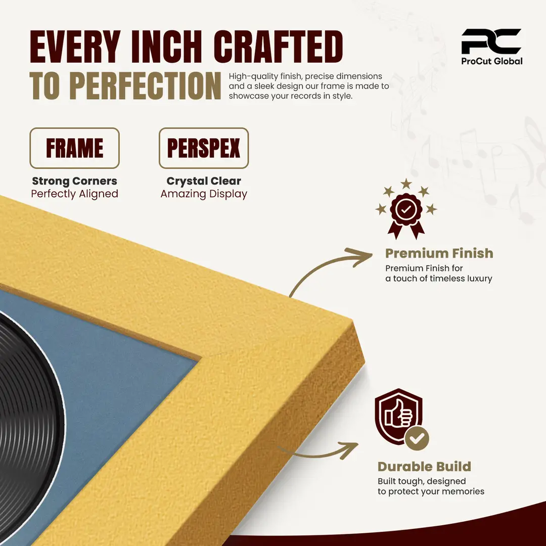 30x17" Modern Gold Vinyl Record Frame With Pompador Mount | Side by Side 12" LP Cover & Disc Display thumbnail 7