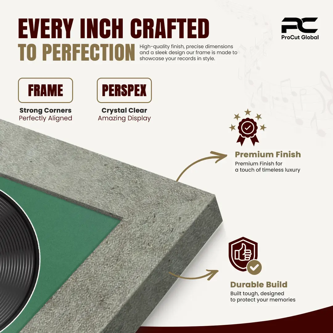 30x17" Modern Grey Marble Vinyl Record Frame With Emerald (Green) Mount | Displays 12" LP Cover & Disc Side by Side thumbnail 7