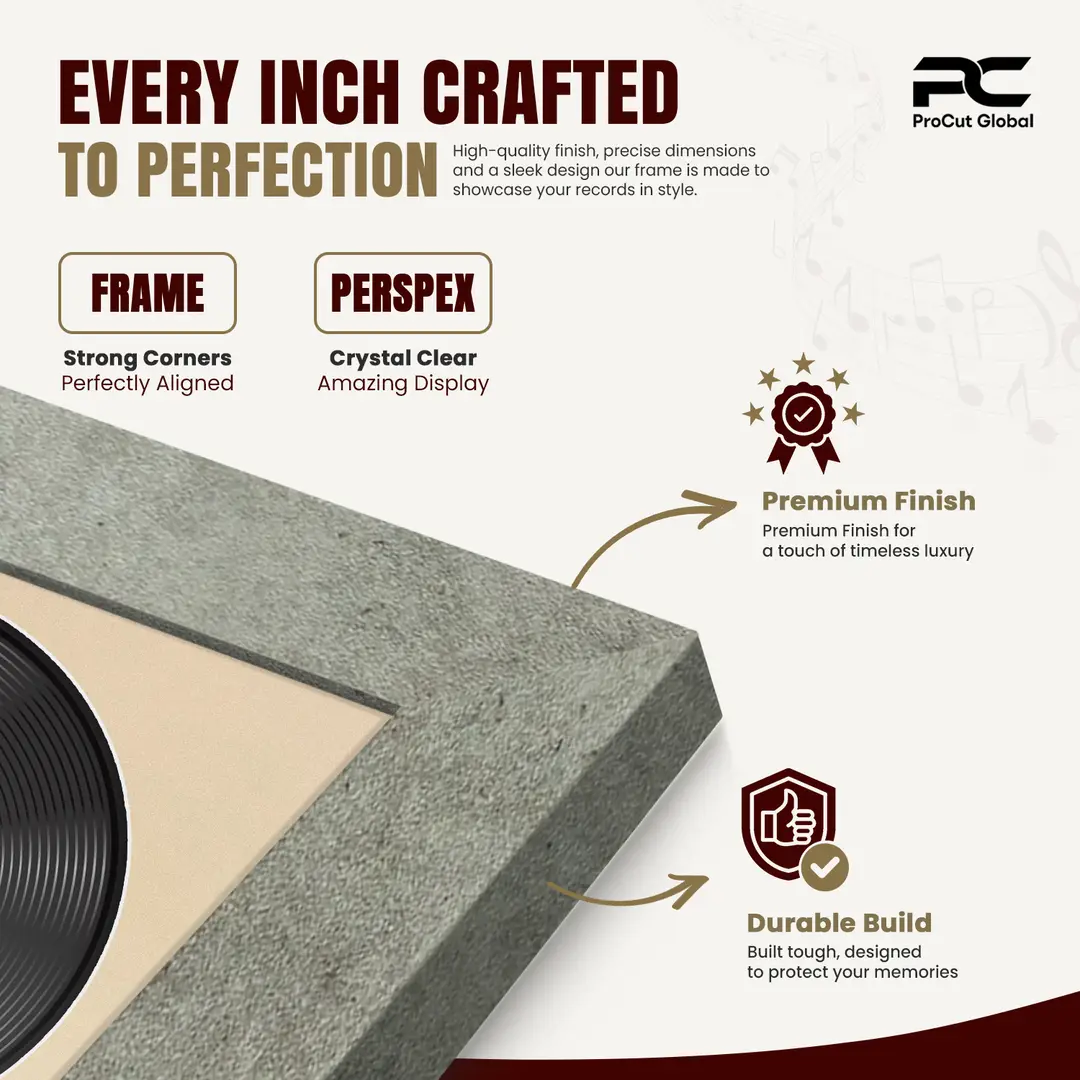 30x17" Modern Grey Marble Vinyl Record Frame With Ivory Mount | Displays 12" LP Cover & Disc Side by Side thumbnail 7