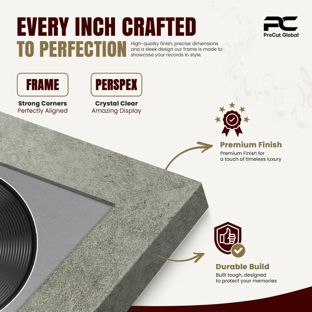 30x17" Modern Grey Marble Vinyl Record Frame With Mid Grey Mount | Side by Side 12" LP Cover & Disc Display thumbnail 7