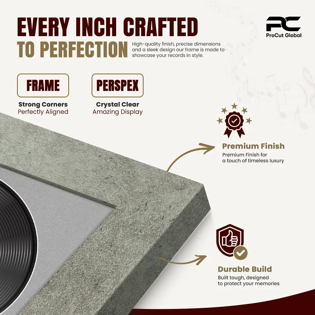 30x17" Modern Grey Marble Vinyl Record Frame With Silver Mount | Side by Side 12" LP Cover & Disc Display thumbnail 7