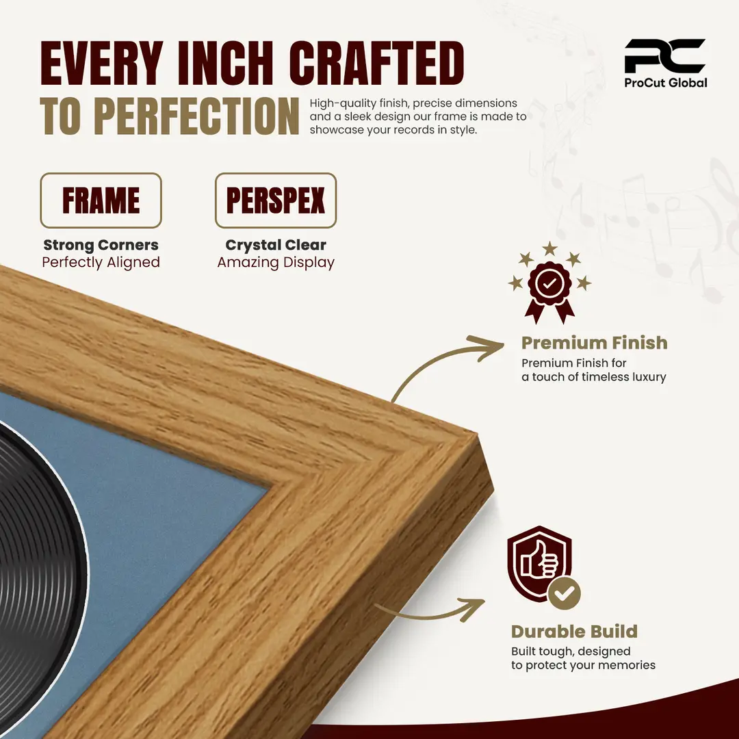 30x17" Modern Light Oak Vinyl Record Frame With Pompador Mount | Side by Side 12" LP Cover & Disc Display thumbnail 7