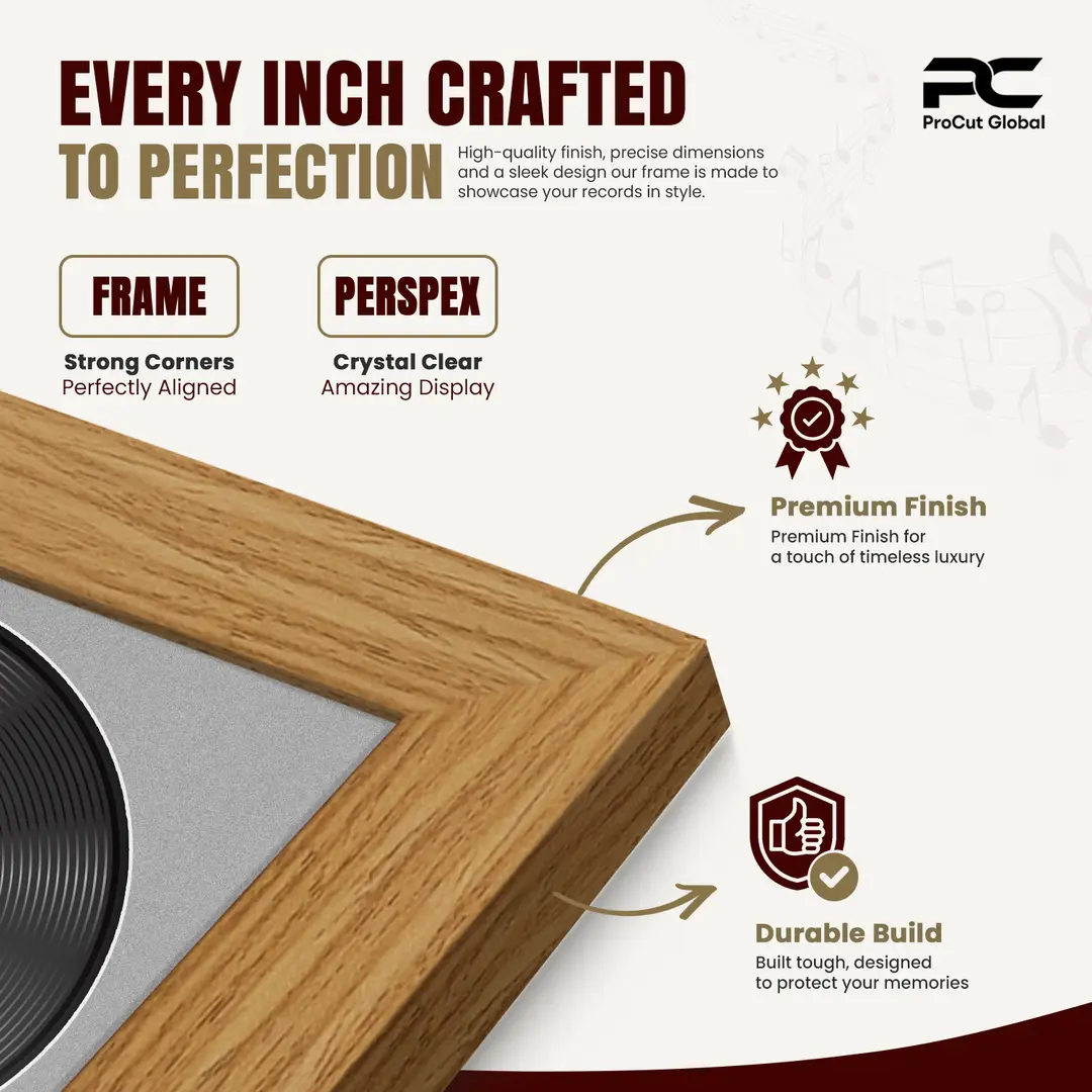 30x17" Modern Light Oak Vinyl Record Frame With Silver Mount | Displays 12" LP Cover & Disc Side by Side thumbnail 7