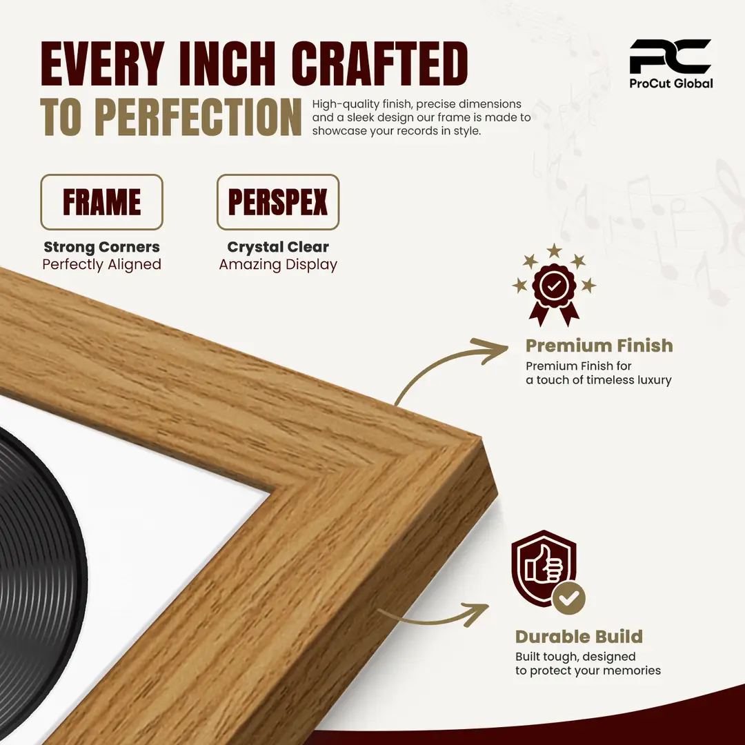 30x17" Modern Light Oak Vinyl Record Frame With Ice White Mount | For 12" LP Cover and Disc Side By Side Display thumbnail 7