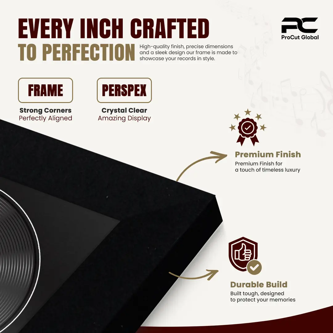30x17" Modern Matte Black Vinyl Record Frame With Black Mount | For 12" LP Cover and Disc Side By Side Display thumbnail 7