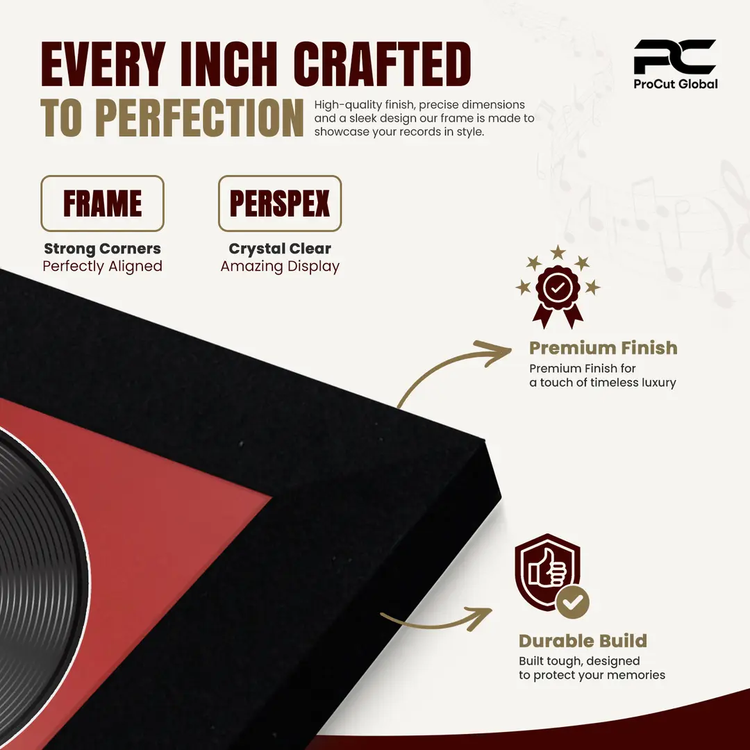 30x17" Modern Matte Black Vinyl Record Frame With Crimson Mount | Side by Side 12" LP Cover & Disc Display thumbnail 7