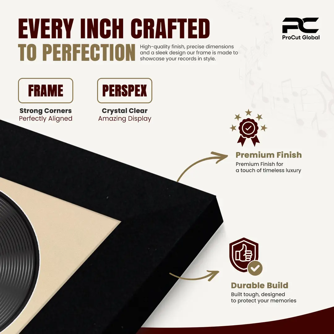 30x17" Modern Matte Black Vinyl Record Frame With Ivory Mount | For 12" LP Cover and Disc Side By Side Display thumbnail 7