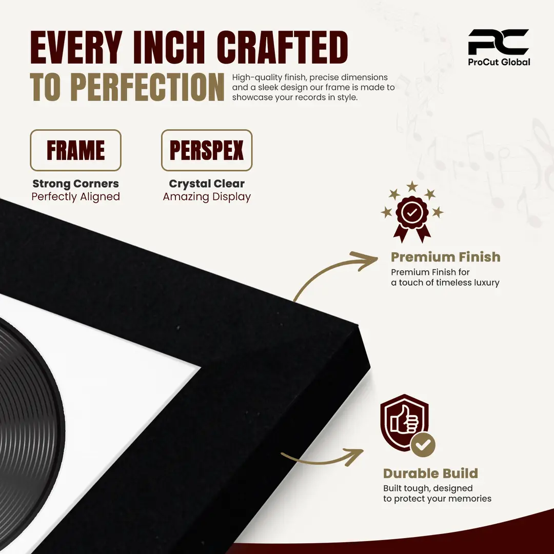 30x17" Modern Matte Black Vinyl Record Frame With Ice White Mount | Displays 12" LP Cover & Disc Side by Side thumbnail 7