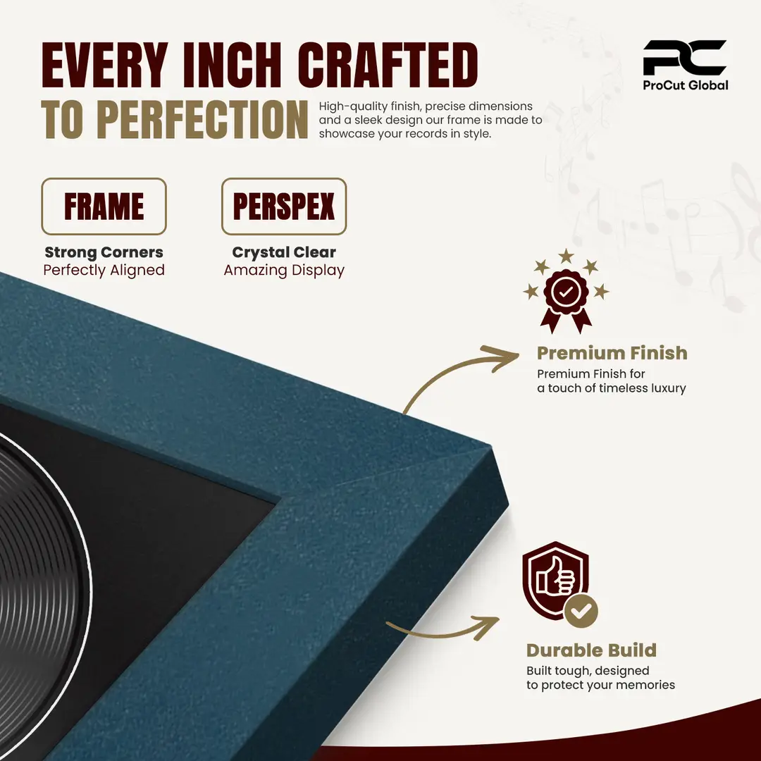 30x17" Modern Navy Blue Vinyl Record Frame With Black Mount | Displays 12" LP Cover & Disc Side by Side thumbnail 7