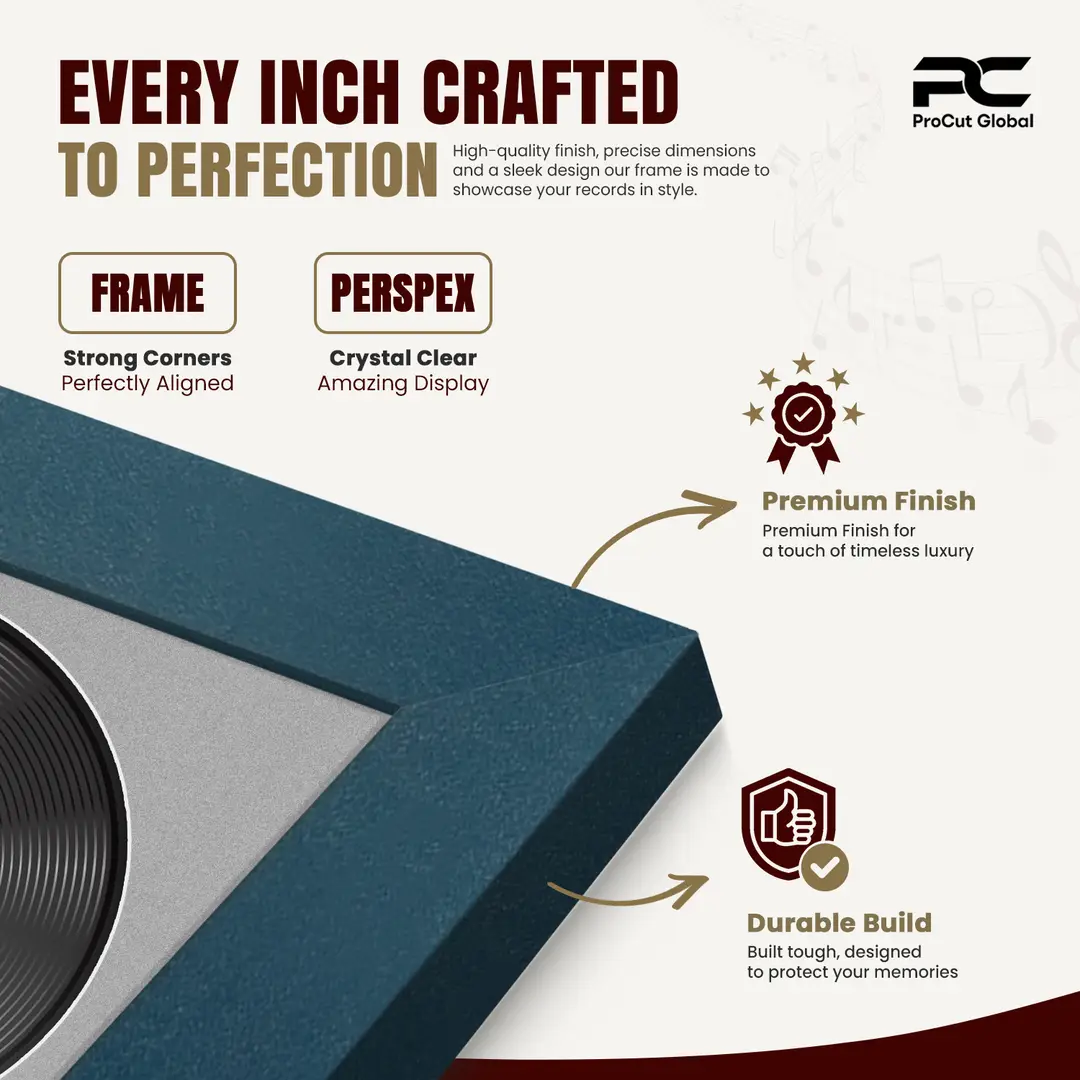 30x17" Modern Navy Blue Vinyl Record Frame With Silver Mount | Side by Side 12" LP Cover & Disc Display thumbnail 7