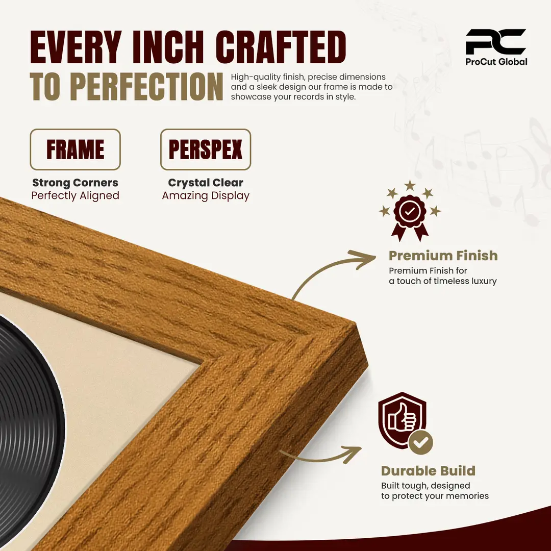 30x17" Modern Oak Vinyl Record Frame With Ivory Mount | Displays 12" LP Cover & Disc Side by Side thumbnail 7