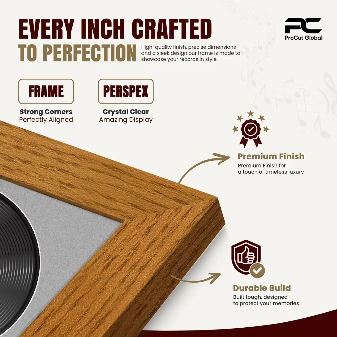 30x17" Modern Oak Vinyl Record Frame With Silver Mount | Displays 12" LP Cover & Disc Side by Side thumbnail 7