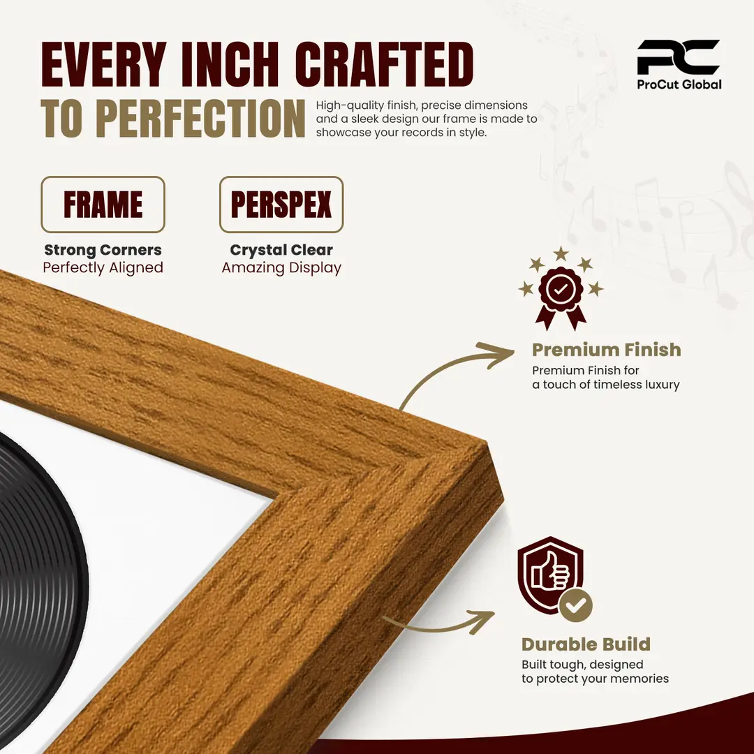 30x17" Modern Oak Vinyl Record Frame With Ice White Mount | Displays 12" LP Cover & Disc Side by Side thumbnail 7