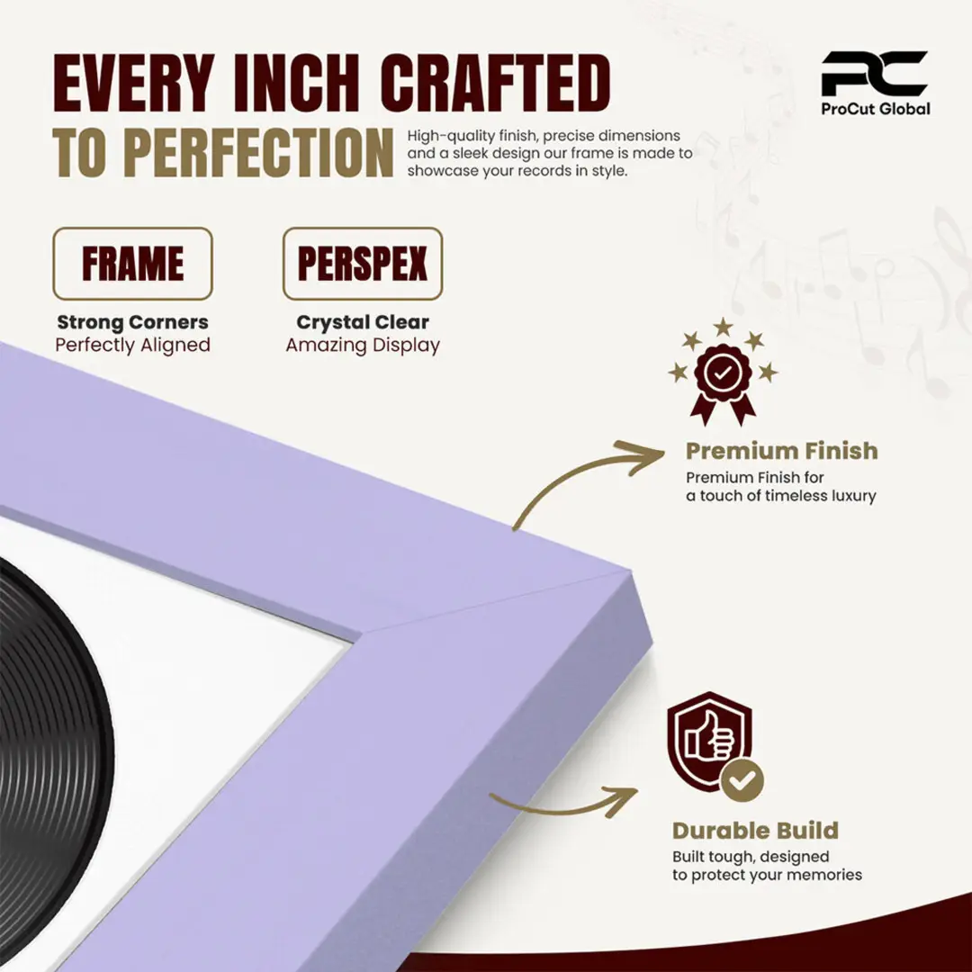 30x17" Modern Purple Vinyl Record Frame With Ice White Mount | Displays 12" LP Cover & Disc Side by Side thumbnail 7