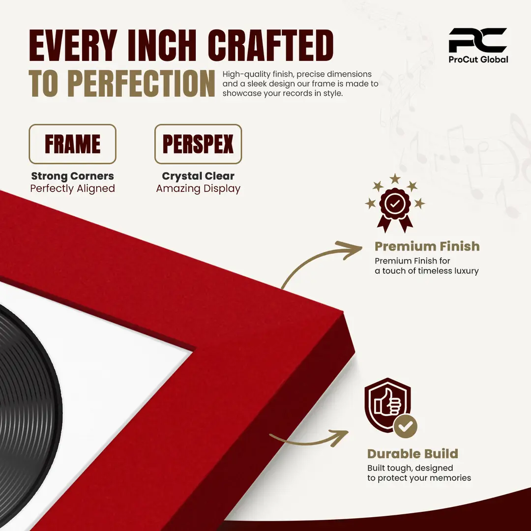 30x17" Modern Red Vinyl Record Frame With Ice White Mount | Side by Side 12" LP Cover & Disc Display thumbnail 7