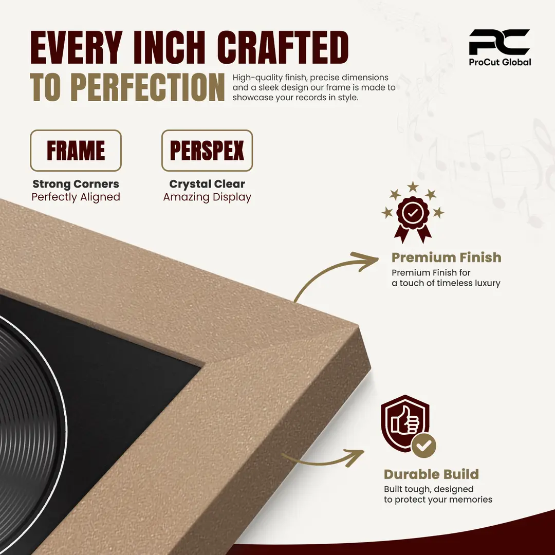 30x17" Modern Rose Gold Vinyl Record Frame With Black Mount | Side by Side 12" LP Cover & Disc Display thumbnail 7
