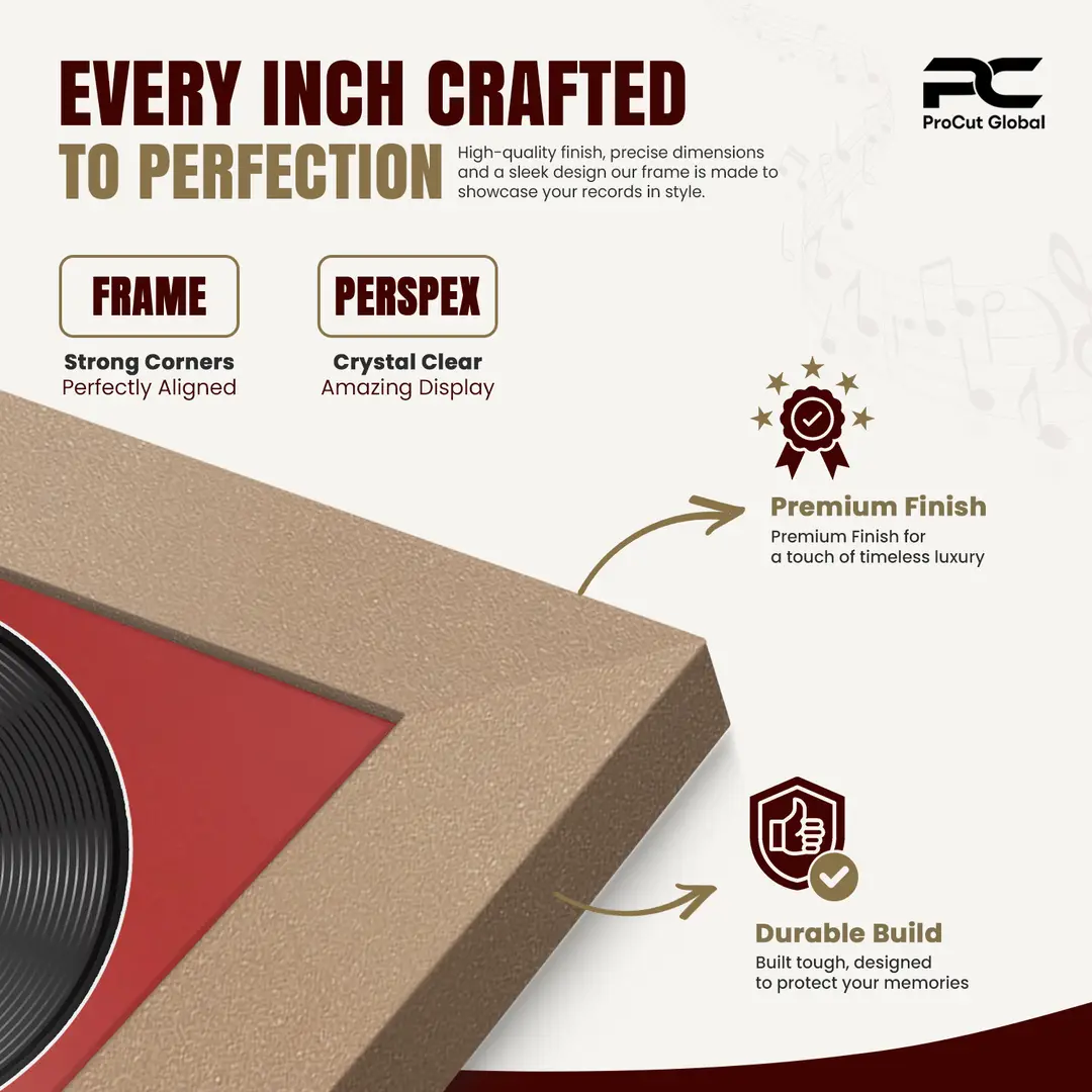 30x17" Modern Rose Gold Vinyl Record Frame With Crimson Mount | Displays 12" LP Cover & Disc Side by Side thumbnail 7