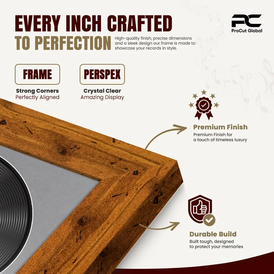 30x17" Modern Rustic Oak Vinyl Record Frame With Mid Grey Mount | Side by Side 12" LP Cover & Disc Display thumbnail 7